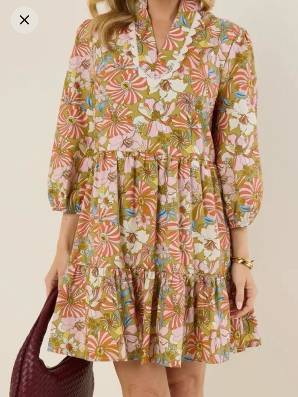 Avara Evelyn Floral Retro Print Tiered Mini Dress
